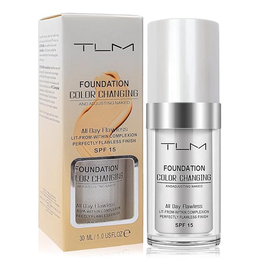 TLM Color Changing Foundation Liquid Base, BB Cream Makeup Base Concealer Cover Moisturizing Fluid for all Skin Tone, 30 ml