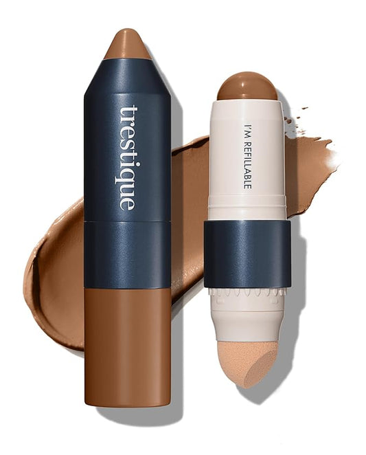 Trestique Foundation Stick - Refillable Face Stick With Built-In Sponge, Clean Beauty Medium Coverage, Sustainable Makeup