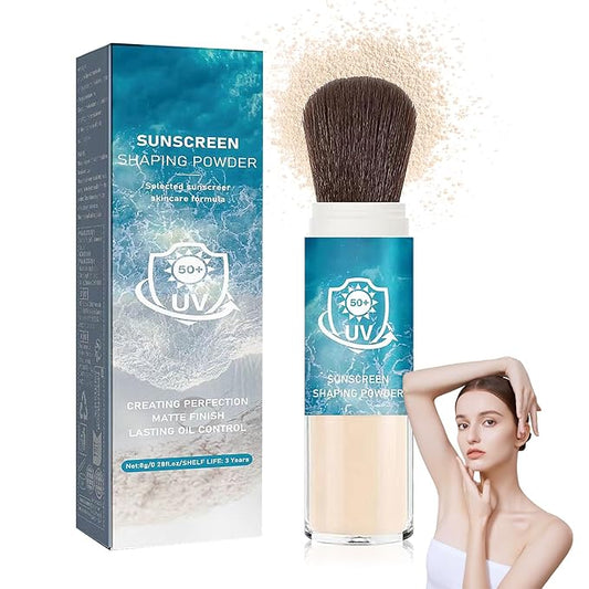 Mineral Face Sunscreen Setting Powder,Lasting Oil Control Lightweight Powder Sunscreen with SPF50+,Loose Waterproof Brush on Sun Screen Makeup for All Skin Types