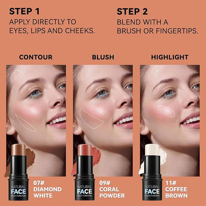 3Pcs Cream Contour Stick Makeup Kit, Shades with Highlighter, Blush and Bronzer Contour Stick for Sculpt the Cheeks, Long Lasting, Waterproof, Matte & Dewy Finish FAIR(7+9+11)