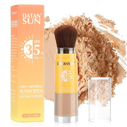 2 IN 1 Powder Sunscreen For Face【SPF 35】【Oil Control】【Lightweight】 Matte Finish Mineral Sunscreen Setting Powder For All Skin, 04-Medium