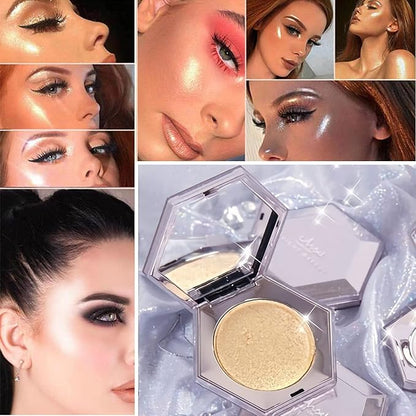 Shimmering Face Highlighter Makeup Palette Glitter Face Highlight Contouring Makeup Palette Smooth Glitter Powder Nose Eye Contour Palettes Glow Illuminator for Face & Body Cosmetics (Champagne Gold)