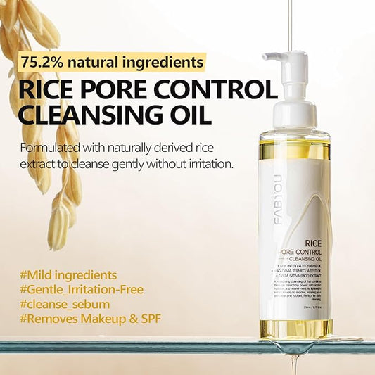 FABYOU Rice Pore Control Cleansing Oil 6.76 fl oz – Korean Skin Care for Deep Pore Cleansing, Moisturizing & Nourishing, Hypoallergenic, Plant-Based Oils, for Clear and Smooth Skin