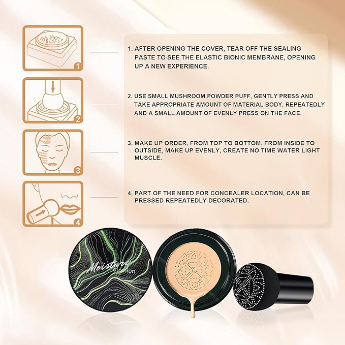 Air Cushion CC Cream - Moisturizing BB Cream Foundation, Long-Lasting Waterproof New Mushroom Head Cushion Foundation Concealer for Even Skin Tone (Dark Brown, 1 PCS)