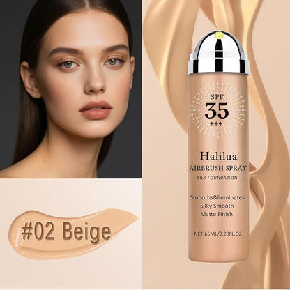 Sunscreen Airbrush Foundation Makeup Spray,SPF 35, Full Coverage Foundation for Mature Skin,Silky Mist Spray Makeup,Long Lasting Waterproof Concealer for Color Correction(#02 Beige)