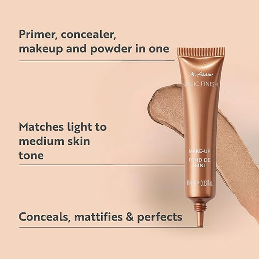 M. Asam Magic Finish Make-up Mousse Sample – 4in1 Primer, Foundation, Concealer & Powder with buildable coverage, adapts to light & medium skin tones, leaves skin looking flawless, 0.33 Fl Oz