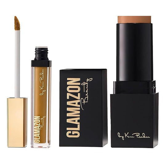 Glamazon Second to None Foundation Stick + Concealer Bundle, Golden Chestnut & Honey Suckle, Lightweight Buildable Coverage, Long-Lasting Full Coverage Brightening Concealer
