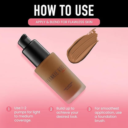Frankie Rose Cosmetics Matte Perfection Foundation Makeup – Long-Lasting, Hydrating Foundation for Semi-Matte Finish - Foundation Full Coverage for All Skin Types - (Mocha) 1.0 US fl oz / 30 ml