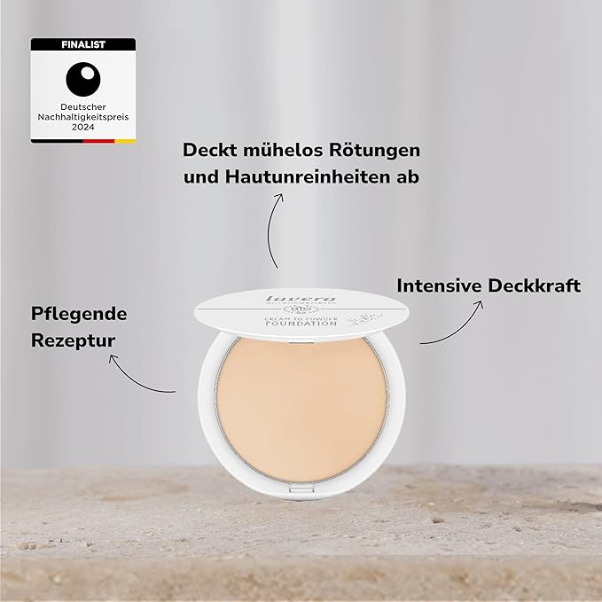 lavera Cream To Powder Foundation - Light 01 - Foundation Make Up with Vitamin E & Almond Oil - Cover, Conceal & Correct - Face Make Up - PETA Certified - Vegan - Made in Germany - 0.37 Oz