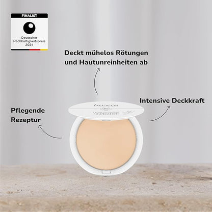 lavera Cream To Powder Foundation - Light 01 - Foundation Make Up with Vitamin E & Almond Oil - Cover, Conceal & Correct - Face Make Up - PETA Certified - Vegan - Made in Germany - 0.37 Oz