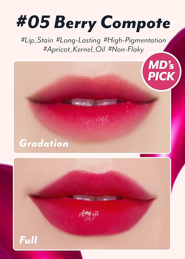 I'M MEME Water Gel Tint - Color Key Ring | Gift, Highly-pigmented, Long Lasting, Travel-Friendly, Lip Stain, 05 Berry Compote, 0.09 Oz