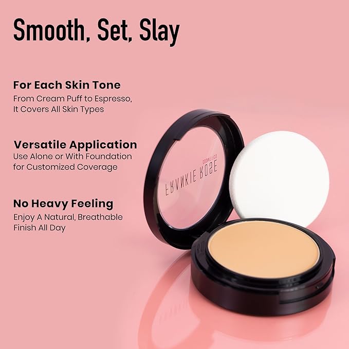 Frankie Rose Cosmetics Powder Foundation – Full Coverage Face Powder For Pores & Imperfections, Evens Out Skin Tone & Shine-Control | 58 Grams (Buff)