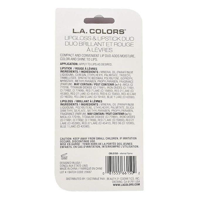 L.A. LA Colors Lip Duo Lipstick Lip Gloss Lipgloss 2 in 1 (ETERNAL FLAME)