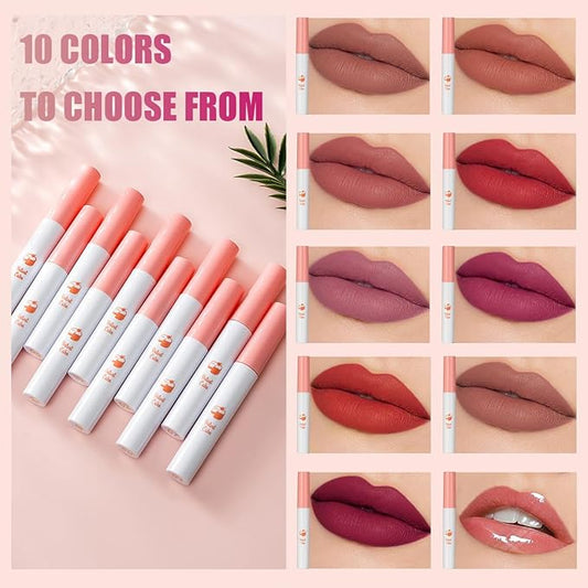 10 Colors Lipstick Tube Red Matte Velvet Lip Tint Stain Set, Natural Ingredients Lip Gloss Set, Waterproof & Long Lasting 24 Non-Sticky