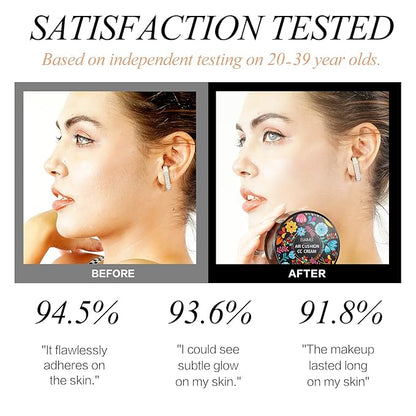 Air Cushion CC Cream - Mushroom Head Concealer, Lasting Nude Makeup, Moisturizing Liquid Foundation, Even Skin Tone Makeup Base Primer (Natural)