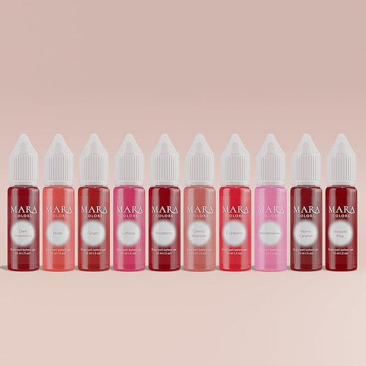 MARA PRO Full Lip Pigments Set – 10 Professional Permanent Makeup Pigments for Lip Blush and Shading