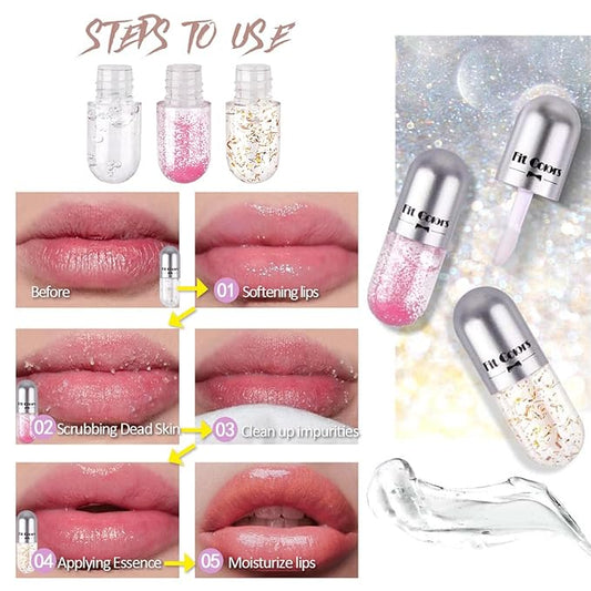 3 Color Scrub Oil Hydrating Tinted Plump Gloss Transparent Toot, Shine Glow Oil, Nourishing Repairing Lightening Lip Lines Care- 04
