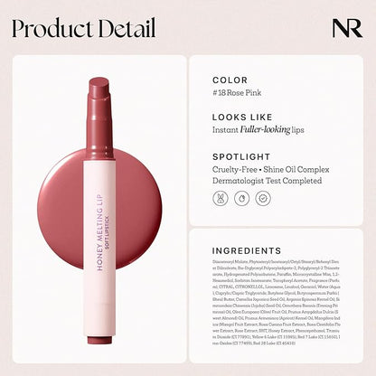 Nature Republic HONEY MELTING LIP (18 ROSE PINK) SOFT LIP STICK, Hydrating Gloss, Moisturizing balms, Sheer tint, Shine & Nude, Glowy Finish, korean make up