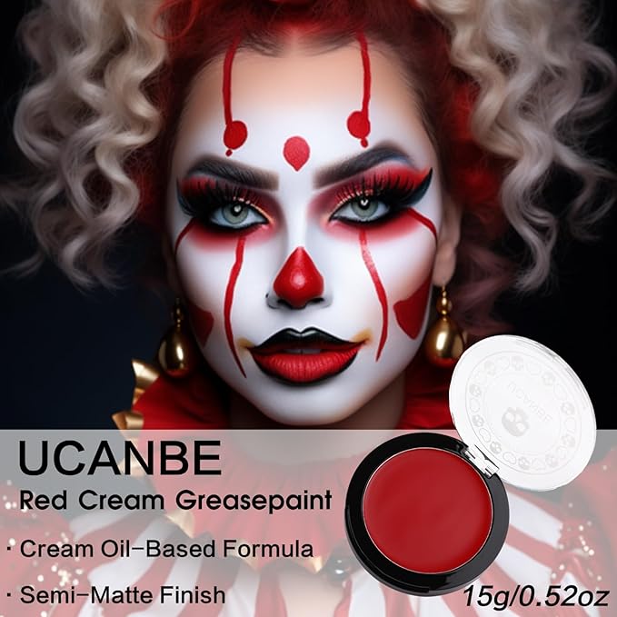UCANBE Red Face & Body Paint Makeup Foundation, Professional Non-Toxic Cream Greasepaint, Oil-Based Face Painting Kit for Kids & Adults Party, Halloween SFX Devil Clown Vampire Costume Cosplay Makeup