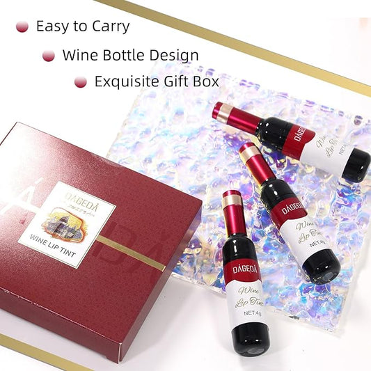 DAGEDA 6Pcs Wine Lip Tint, Lip Tint Stain Waterproof Wine Lip Stain Set, Liquid Lip Gloss, Non-stick Cup Lip Makeup Kit for Girls Women (D Set)