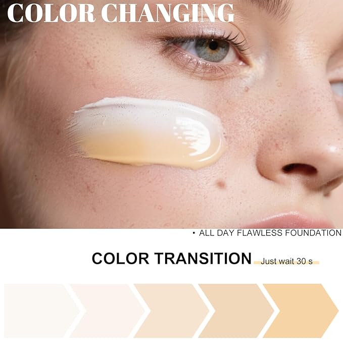 Color Changing Foundation,2 Pack Travel Size, Medium Coverage, Improves Uneven Skin Tone, Lightweight & Lasting,Make up for Flawless Liquid Foundation,Nature Finish for Bright Skin 0.42 oz