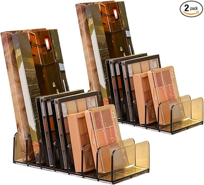 Makeup Palette Organizer,Acrylic Eyeshadow Palette Pallet Holder,7 Sectons BPA-Free Divided Make Up Blush,Contour Storage Holder Cosmetic Eye Shadow Display Stand Clear Rack Vanity Holder(Grey-2 Pack)