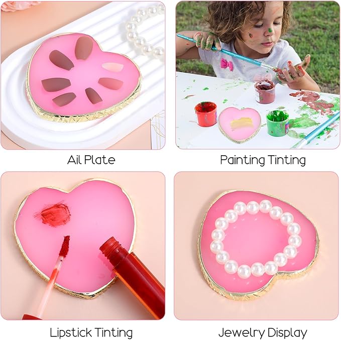 Nail Art Palette Nail Polish Palette Resin Nail Palette Nail Polish Mixing Plate DIY Nail Gel Makeup Display Board Pallet for Nail Art(Pink)