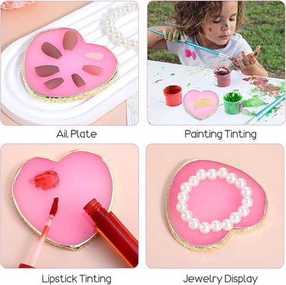 Nail Art Palette Nail Polish Palette Resin Nail Palette Nail Polish Mixing Plate DIY Nail Gel Makeup Display Board Pallet for Nail Art(Pink)