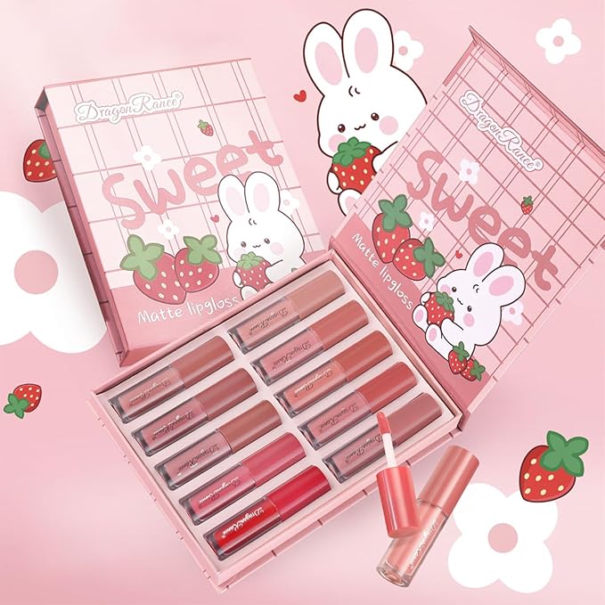 10 Pcs Matte Liquid Lipstick Set Colors Lip Gloss Kit with Long-Lasting and Waterproof Cute Lip Tint for Women and Lip Makeup Gift
