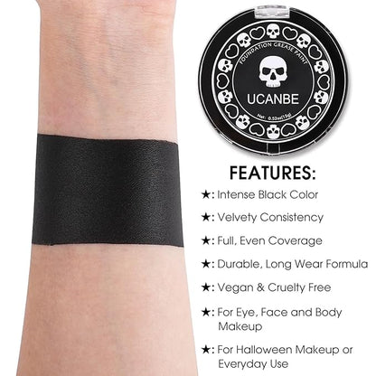 UCANBE Black Cream Face & Body Makeup Foundation, Professional Non-Toxic Greasepaint, Halloween Face Body Paint Palette for Kids & Adults, Facepaint for SFX Clown Zombie Vampire Skull Skeleton Cosplay