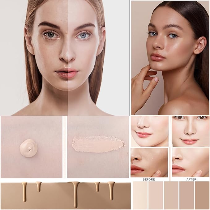 4 IN 1 Match Skin Color Changed Liquid Foundation, Full Coverage Flawless Base Nude Face Liquid Cover Concealer,Medium Spectrum,Long Wearing & Waterproof,Moisturizing with SPF 50+ Foundation