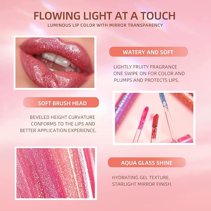 Girls Lip Gloss, Shimmery Lip Glosses for Girls Teens & Women, | Syrupy gloss| Glossy Finish| Long-lasting| Moisturizing| Highlighting| Natural-beauty | Lip Glow Set