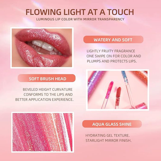 Girls Lip Gloss, Shimmery Lip Glosses for Girls Teens & Women, | Syrupy gloss| Glossy Finish| Long-lasting| Moisturizing| Highlighting| Natural-beauty | Lip Glow Set