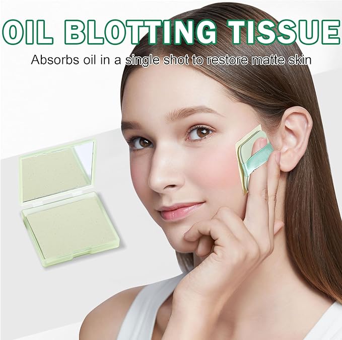 CAHIUYOA Oil Blotting Sheets for Face 100 Counts, Oil Absorbing Sheets, Blotting Papers for Oily Skin With Mirror Case and Makeup Puff