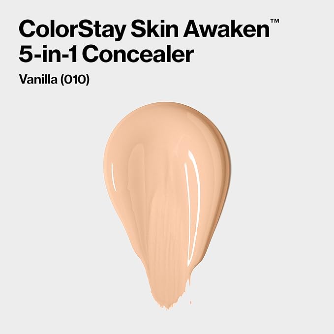 Revlon ColorStay Skin Awaken 5-in-1 Concealer, Lightweight, Creamy Longlasting Face Makeup with Caffeine & Vitamin C, For Imperfections, Dark Circles & Redness, 010 Vanilla, 0.27 Fl Oz
