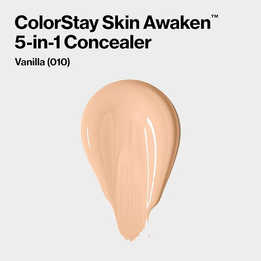 Revlon ColorStay Skin Awaken 5-in-1 Concealer, Lightweight, Creamy Longlasting Face Makeup with Caffeine & Vitamin C, For Imperfections, Dark Circles & Redness, 010 Vanilla, 0.27 Fl Oz