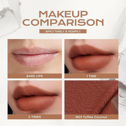 Mistine Cream Lip Gloss Thai latte Long Lasting Lip Gloss Non-sticky Silk Smooth Mist Matte Finish Lip Tint Gloss C02 Chilled Tangerine 0.1 fl oz 1 Count