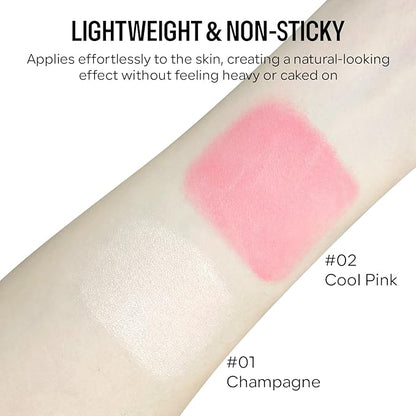 KYDA 2 Colors Liquid Blush and Highlighter, Natural Matte Face Blush High Glossy Liquid Illuminator, Silky Lightweight Blendable, Cool Pink & Champagne