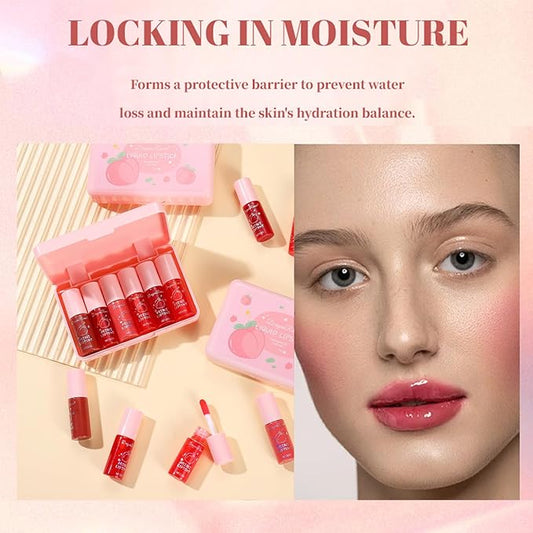 6 Colors Liquid Tint Stain,Korean Lip Gloss Moisturizing Natural,Multi-Use Lip and Cheek Tint Stain,Long-Lasting & Non-Stick Cup,Vivid Color