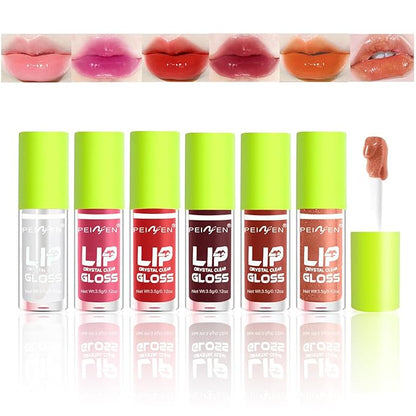 6 Colors Mini Fat Lip Gloss Oil - Hydrating Glow, Moisturizing, Shiny Transparent Toot Tinted Plumping, Nourishing Non-sticky