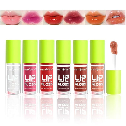 6 Colors Mini Fat Lip Gloss Oil - Hydrating Glow, Moisturizing, Shiny Transparent Toot Tinted Plumping, Nourishing Non-sticky