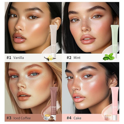 4 Flavors Summer Special Butter Lip Balm Lip Tint Hydrating Lip Gloss, High Shine Nude Color Nourishing Lip Care Finish Lip Glow Oil (4 Color, 0.5 Oz)