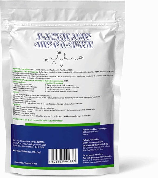 DL-Panthenol Powder - Provitamin B5 Powder for Cosmetics, Hair & Skin Care - 1.97oz / 56gm