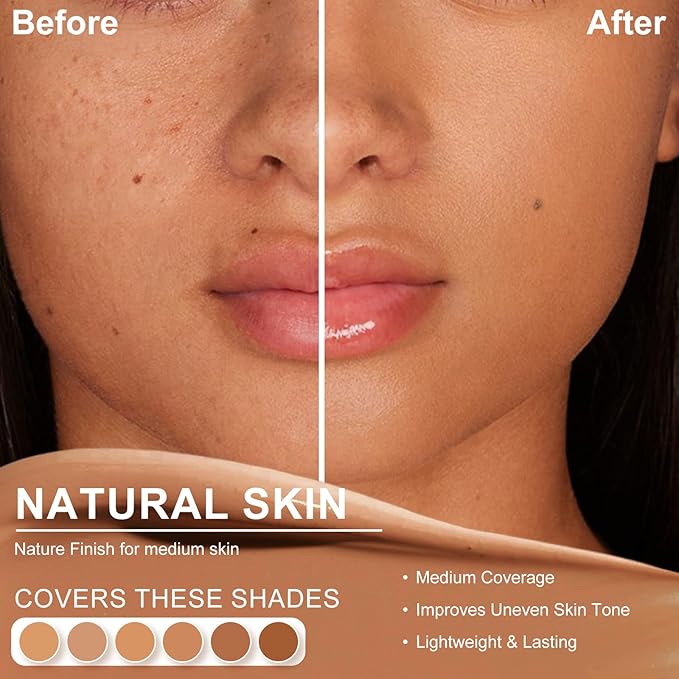 Color Changing Foundation,2 Pack Travel Size, Medium Coverage, Improves Uneven Skin Tone, Lightweight & Lasting,Make up for Flawless Liquid Foundation,Nature Finish for Honey Skin 0.42 oz