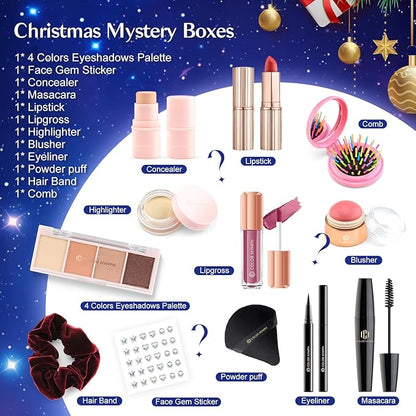 Color Nymph Make up Kit Mystery Boxes, 12PCS Makeup Kits For Christmas Tree Decors, Xmas Gift Makeup Set For Teens Girls Cosmetic Sets Blind Box Includ Eyeshadows Lipstick Mascara Tools etc - Purple