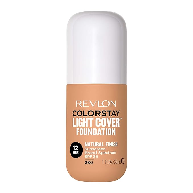 Revlon ColorStay Light Cover Liquid Foundation, Hydrating Longwear Weightless Makeup with SPF 35, Light-Medium Coverage for Blemish, Dark Spots & Uneven Skin Texture, 280 Tawny, 1 fl. oz.
