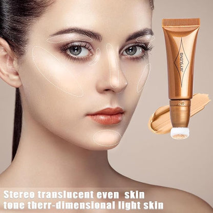 Liquid Bronzer Stick Cream Contour Wand Highlighter Stick with Cushion Applicator Concealer Stick Contour Beauty Wand Long Lasting Highlighter Contour Wand(#04 Champagne Gold Highlighter)