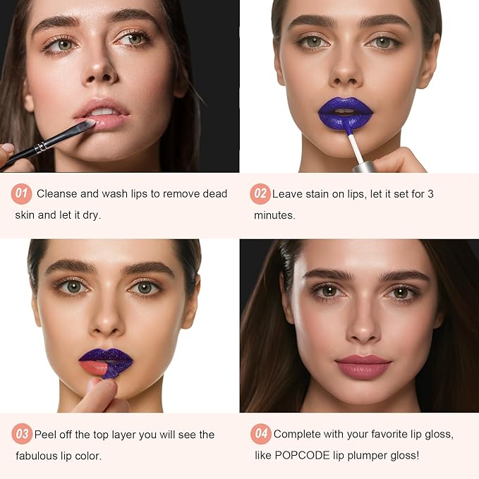 Peel Off Lip Stain NEW FORMULA - Long Lasting, Transfer Proof and Waterproof Tattoo Lip Tint, Matte Finish Lip Stain Peel Off, Infused with Vitamin E & Algin & Hydroxyacetophenone, #001 Rose Wood