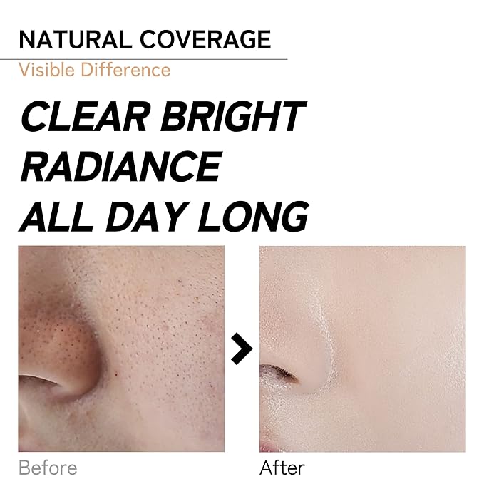 VINNE Korean Cushion Foundation, Lightweight, Essence Makeup Natural and Dewy Finish, 12-Hour Lasting Effect, 0.42 Oz- #21 Light Beige (Refill Not Included)