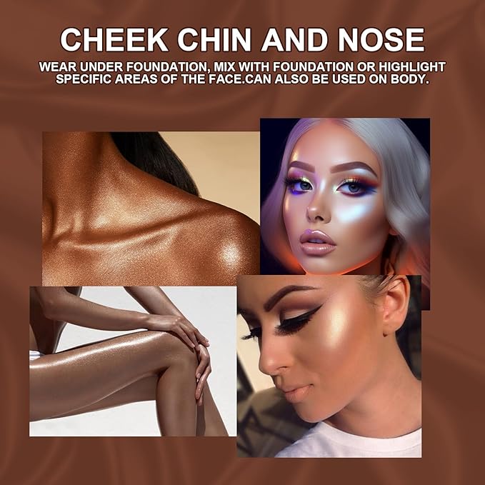 UCANBE Beauty Highlighter Makeup Palette - 6 Colors Shimmery Powder Makeup Palette Pearl White Blonde Blue Purple Silver Face Illuminator Palette Smooth Long Lasting Waterproof Blush Bronzer Kit